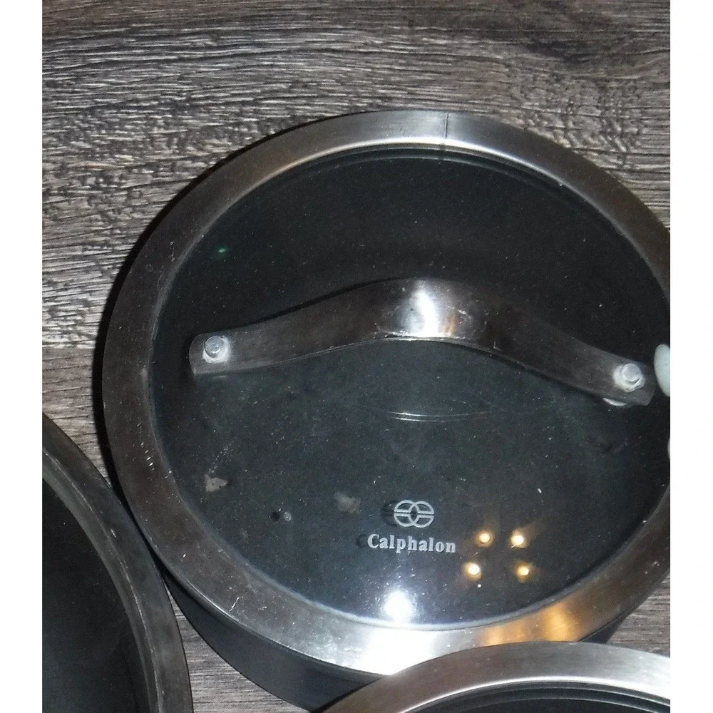 Calphalon Sauce Pan Set 2.5 Qt & Small Pot Gray Nonstick Good Condition Lids